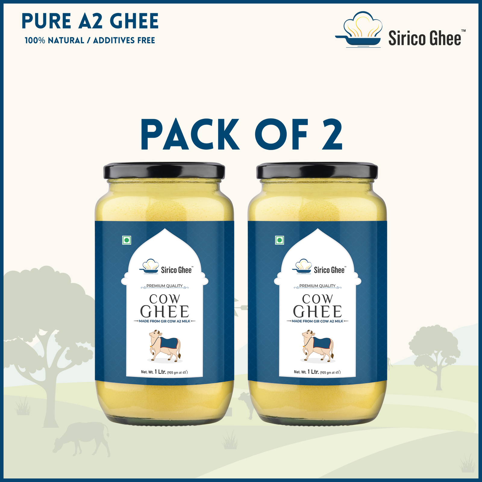 A2 Gir Cow Ghee (Combo 1L x 2 Glass Jar)